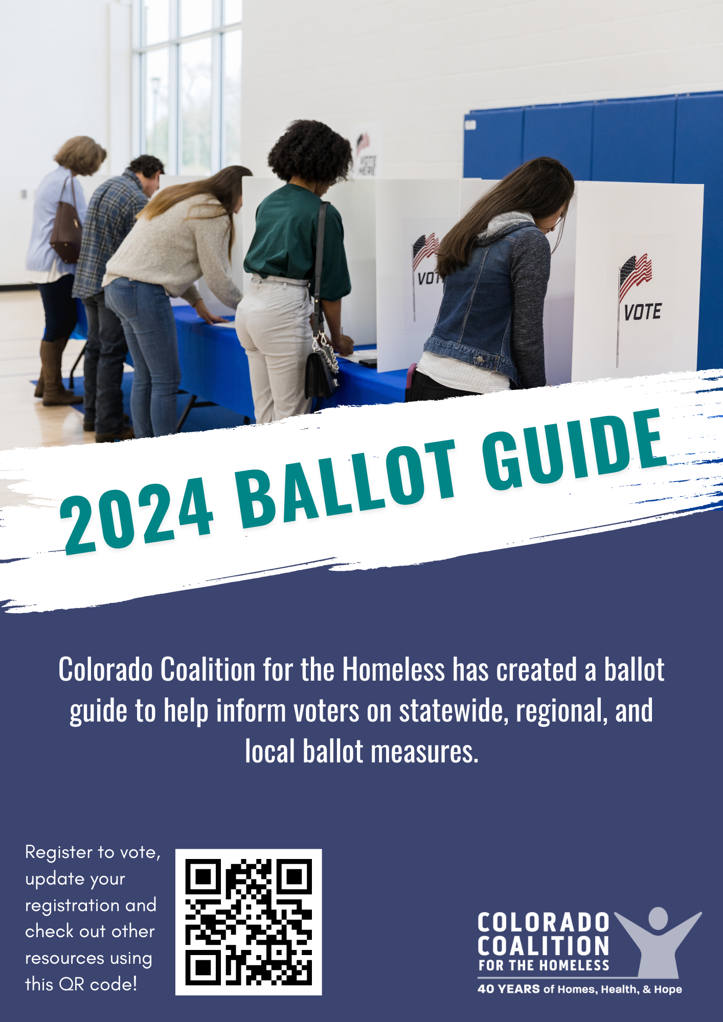 cover image - 2024 ballot guide - indigo and white with voter picture