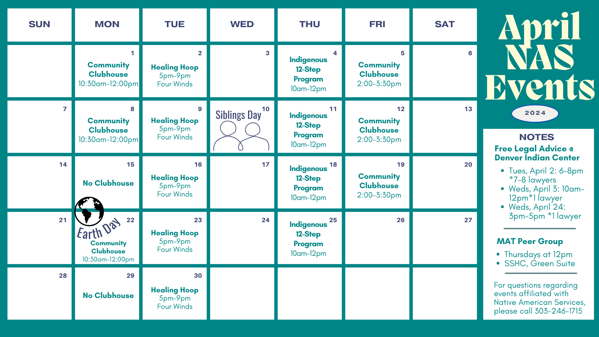 March Calendar for Native Services